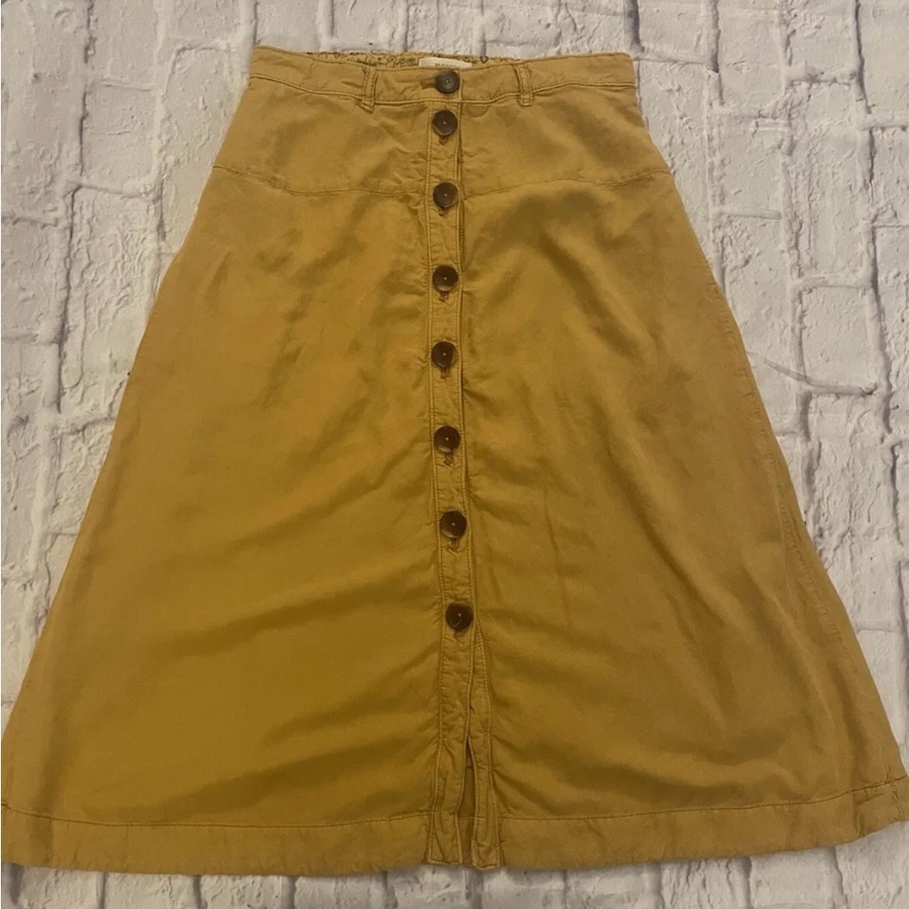 Maeve Anthropologie Yellow Linen Blend Buttonup A-Line Midi Skirt Size US 4